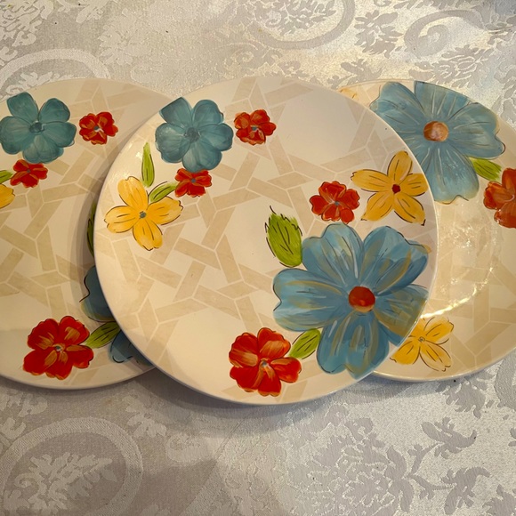 Cindy Crawford Style 9” salad plates, there are 3 total floral blues and reds - Picture 1 of 10